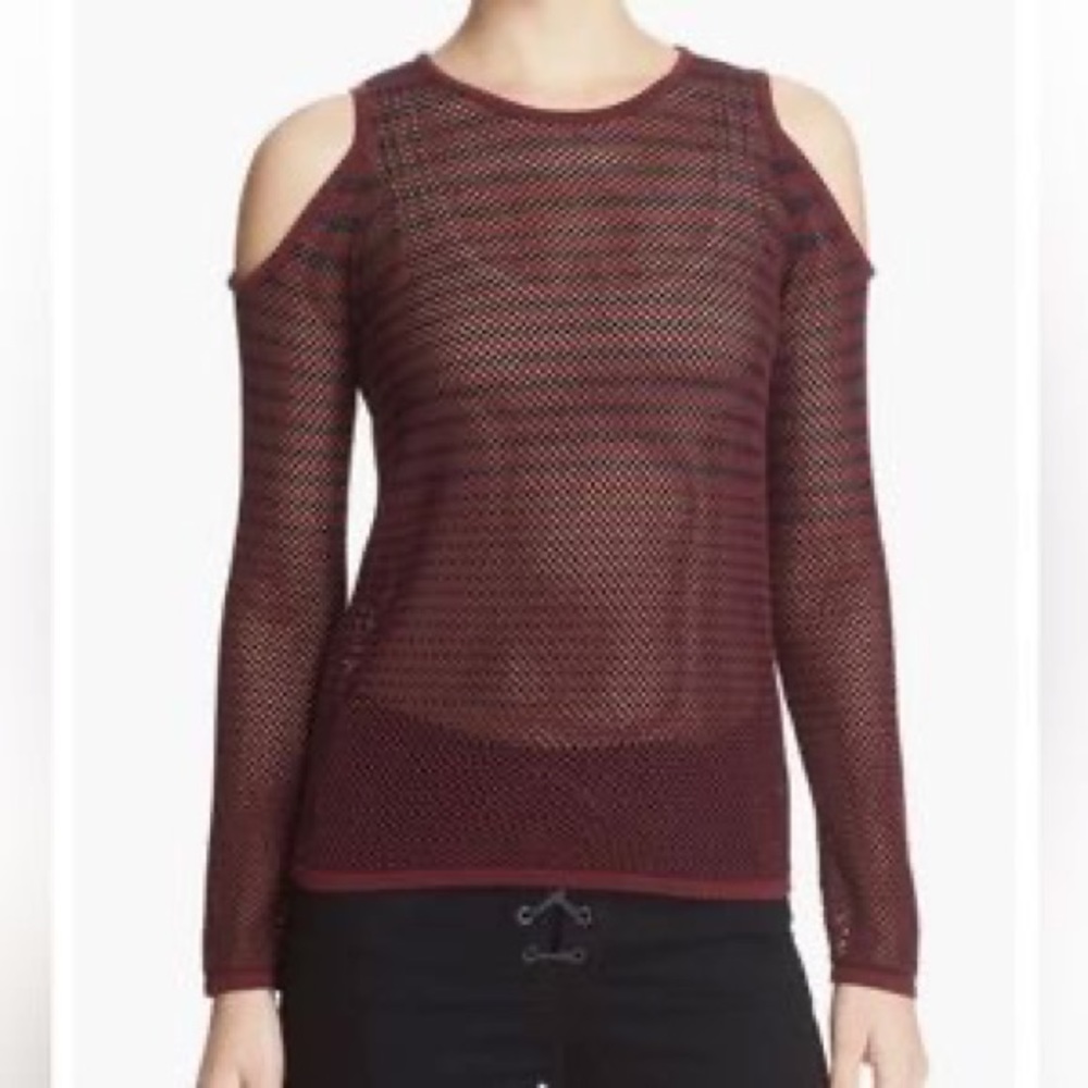 NWT Rag & Bone Striped Cold Shoulder Brenna Sweater Fishnet Top